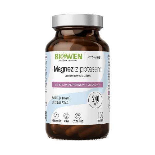 Magnez z Potasem Biowen 100 kaps. – 4 formy magnezu i cytrynian potasu