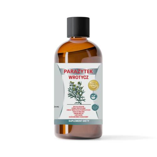 Parazytek Wrotycz 50 ml to suplement diety w płynnej formie zawierający piołun, wrotycz, orzech włoski, nasiona dyni, oman, liść papai i goździkowiec korzenny.