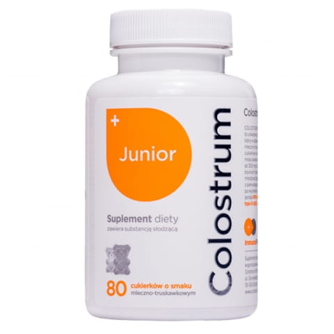 Колострум Colostrum Polska Colostrum Junior 40%, с витамином C и цинком, клубника, жевательные мишки, 80 шт