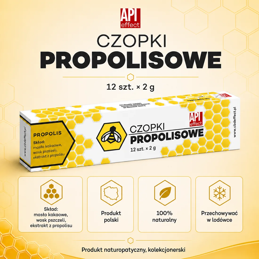 Czopki propolisowe API Effect 12 × 2 g – skład, przechowywanie i informacje o produkcie