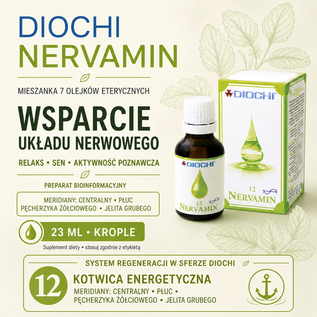 Diochi Nervamin 23 ml – wsparcie układu nerwowego, meridiany i pozycja 12 Kotwica energetyczna w systemie Diochi