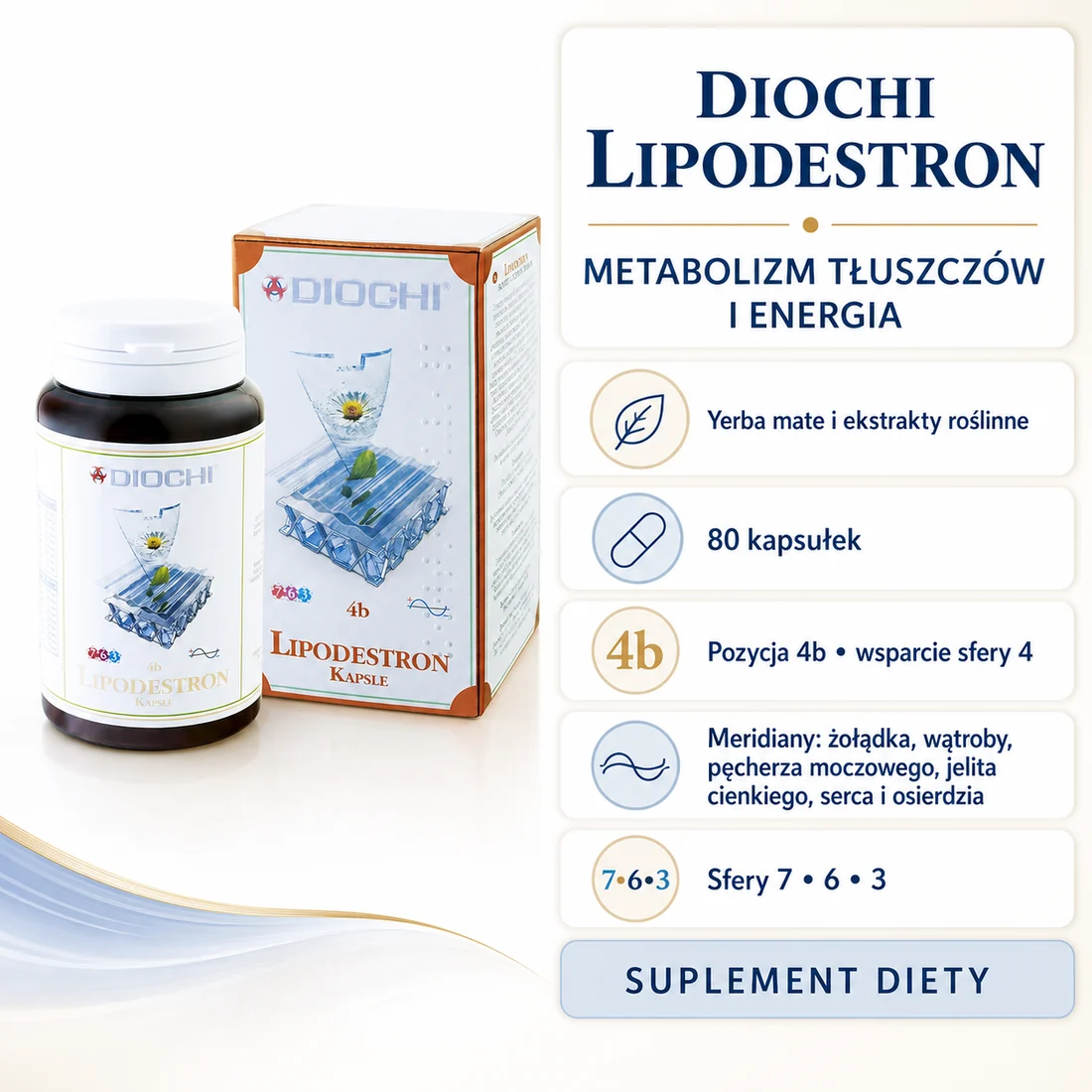 Diochi Lipodestron 80 kapsułek – metabolizm tłuszczów, energia, pozycja 4b, sfery i meridiany