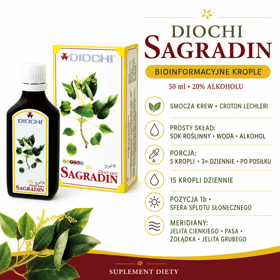 Diochi Sagradin 50 ml – smocza krew, porcja 15 kropli dziennie, pozycja 1b i meridiany