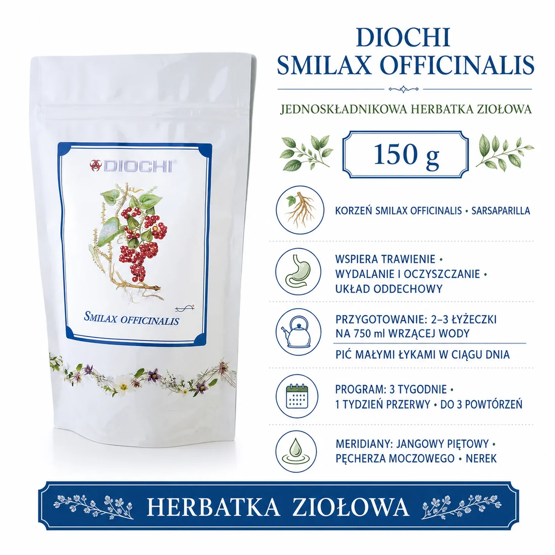Diochi Smilax officinalis 150 g – sarsaparilla, zastosowanie i sposób przygotowania naparu