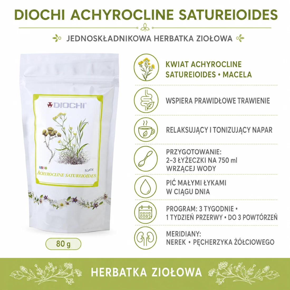 Diochi Achyrocline satureioides 80 g – macela, zastosowanie i przygotowanie herbatki