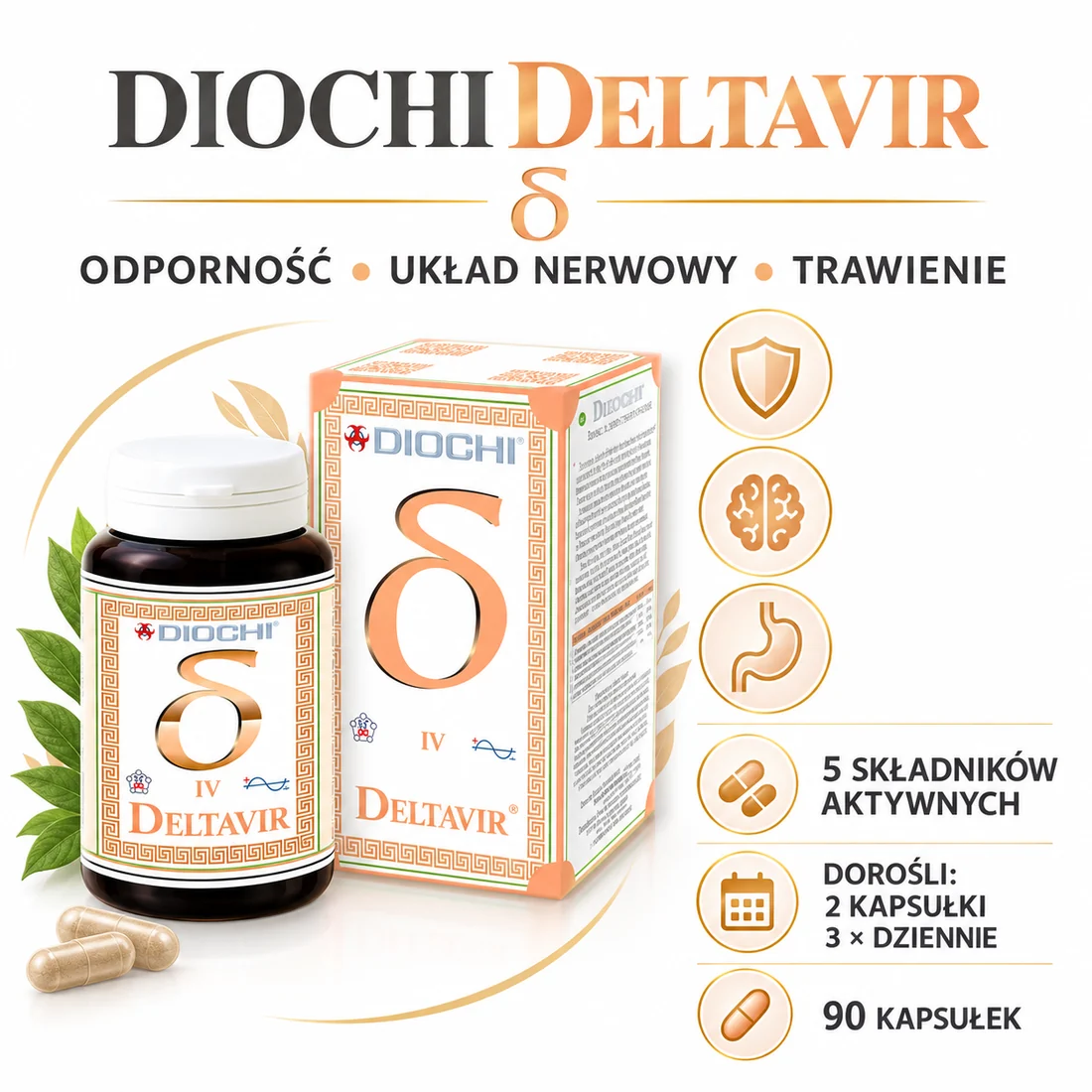 Diochi Deltavir 90 kapsułek – zastosowanie, składniki aktywne i dawkowanie